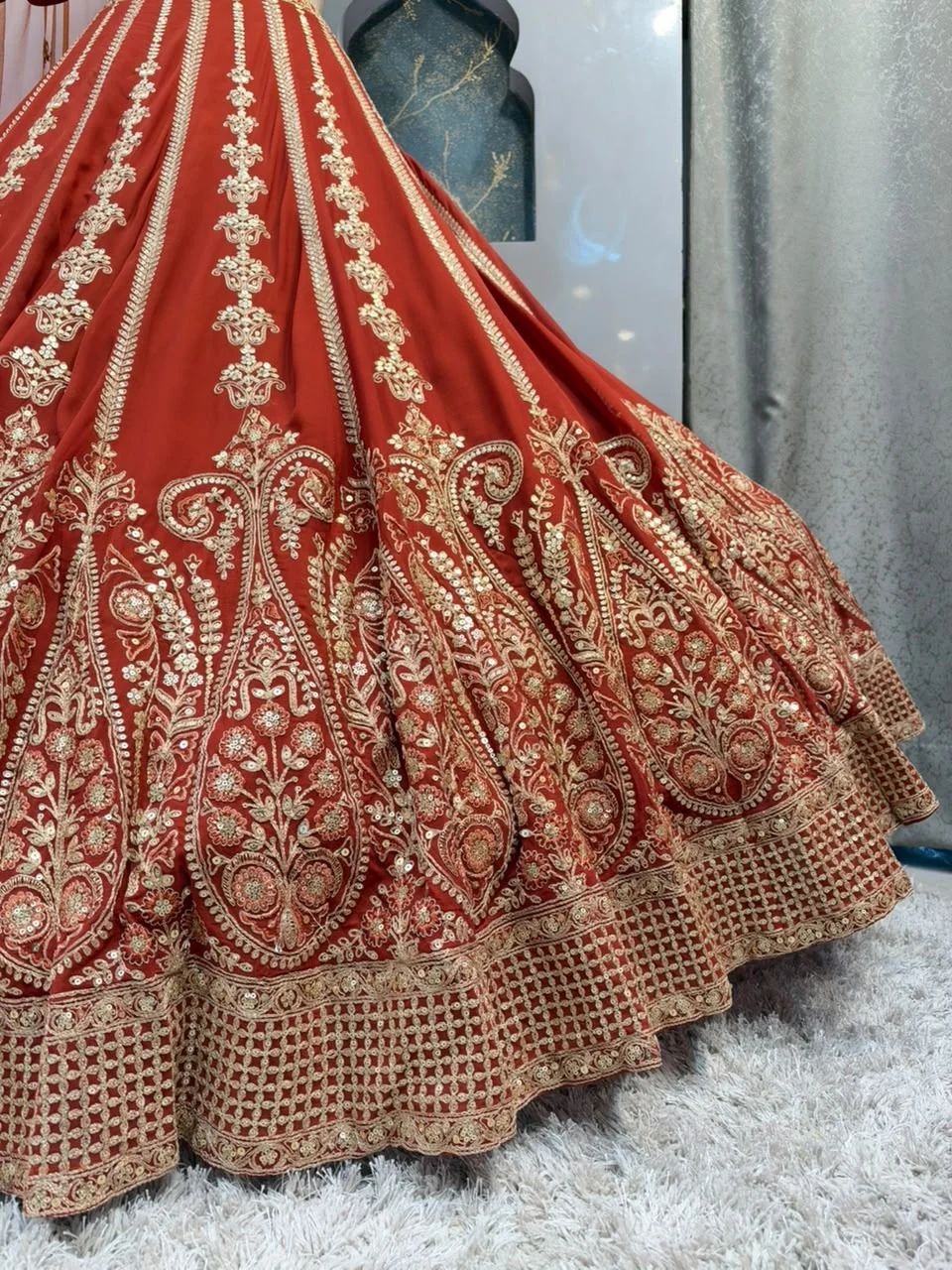 "ROYAL RUST ORANGE LEHENGA WITH ZARI EMBROIDERY"