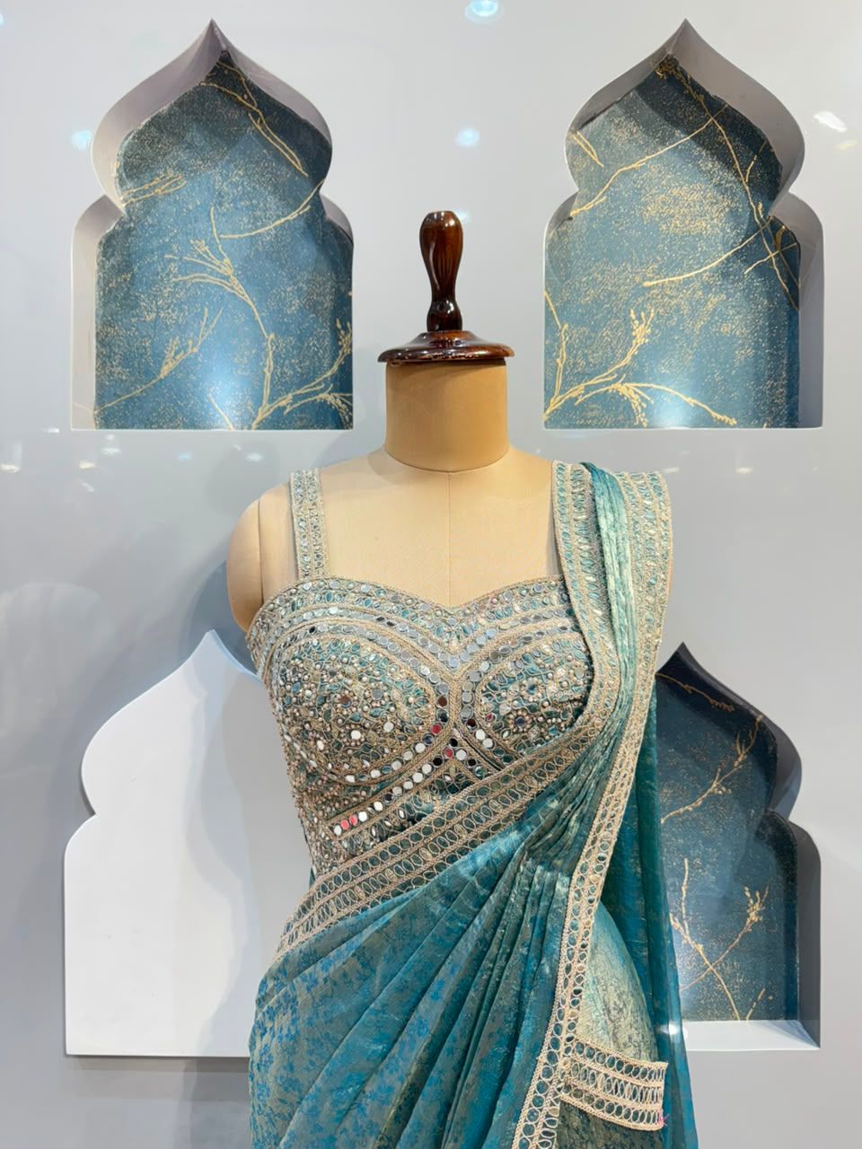 "AQUA ROYALE DRAPE SAREE"
