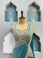 "AQUA ROYALE DRAPE SAREE"