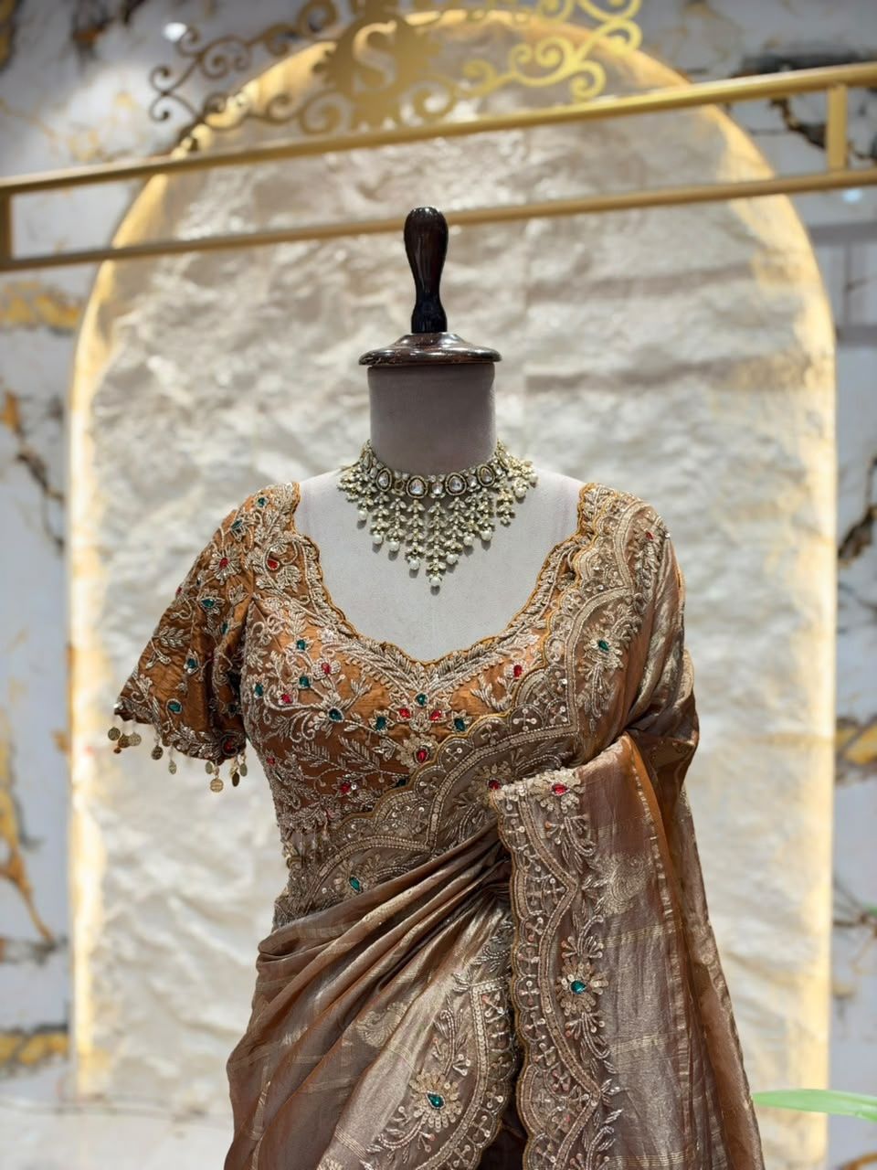 "ANTIQUE GOLD EMBROIDERED SAREE"