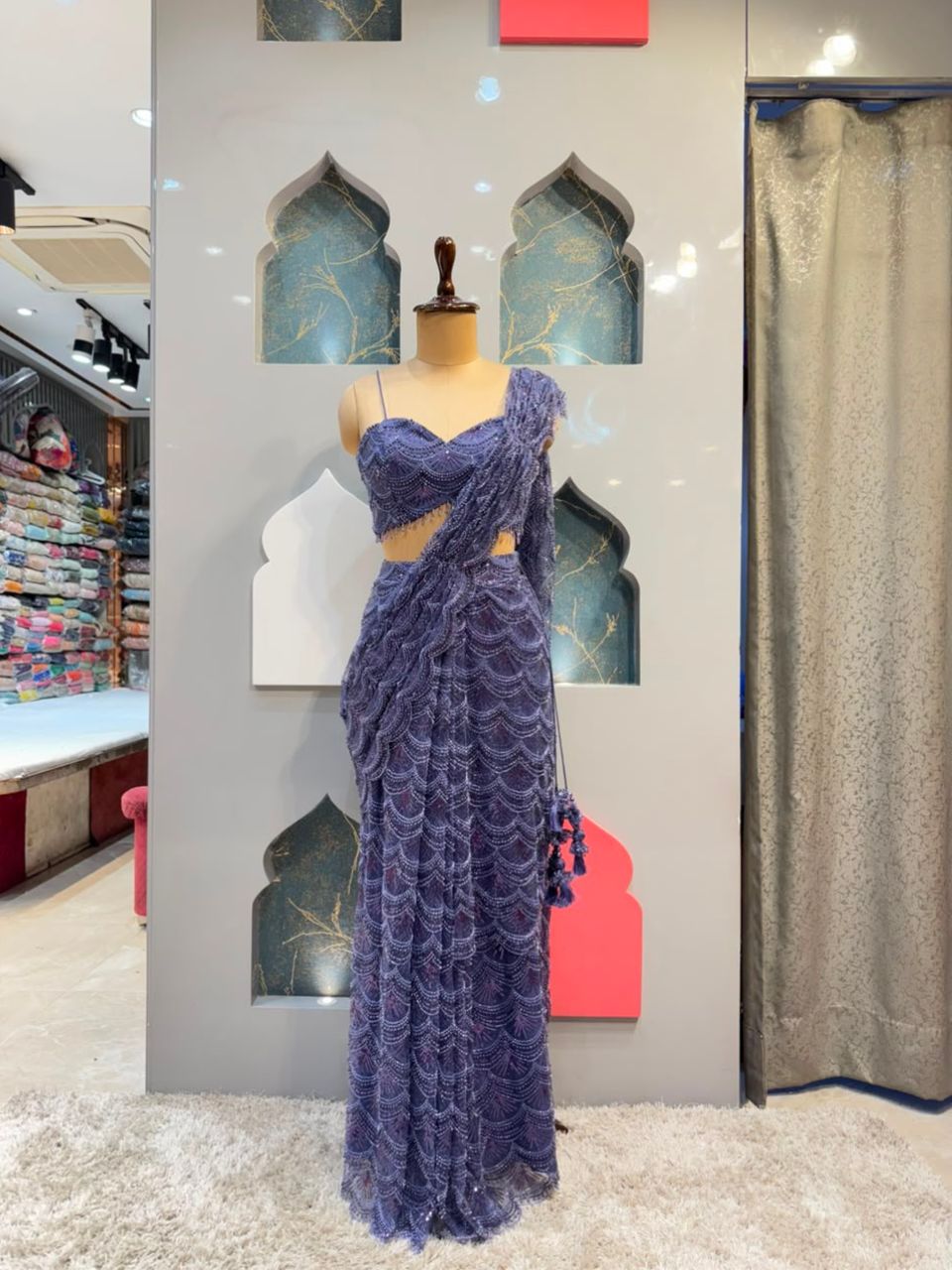 "AMETHYST CASCADE DRAPE SAREE"