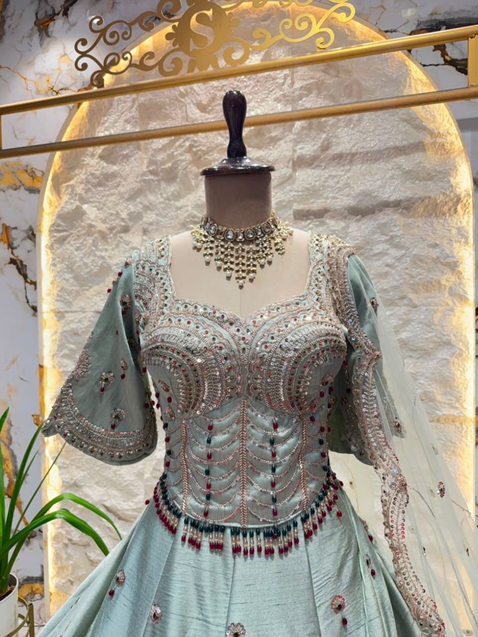 "SEA GREEN ZARI EMBROIDERED LEHENGA"