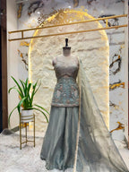 "SAGE GREY EMBROIDERED PEPLUM SHARARA"