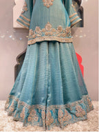 "TEAL BLUE EMBROIDERED PEPLUM INDO-WESTERN"