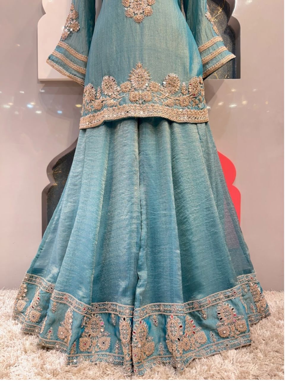 "TEAL BLUE EMBROIDERED PEPLUM INDO-WESTERN"