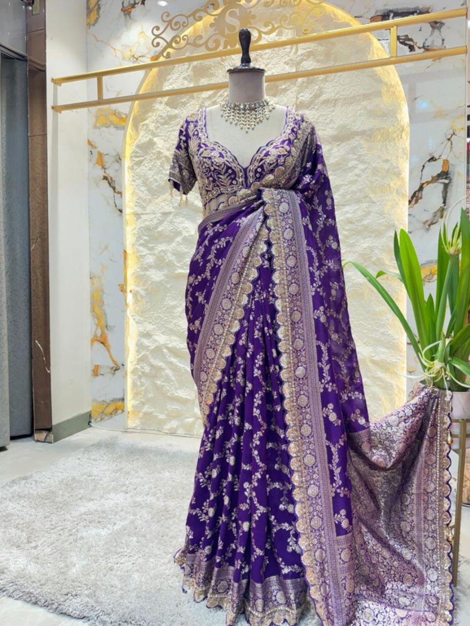 "ROYAL PURPL BANARASI EBROIDERED SAREE"