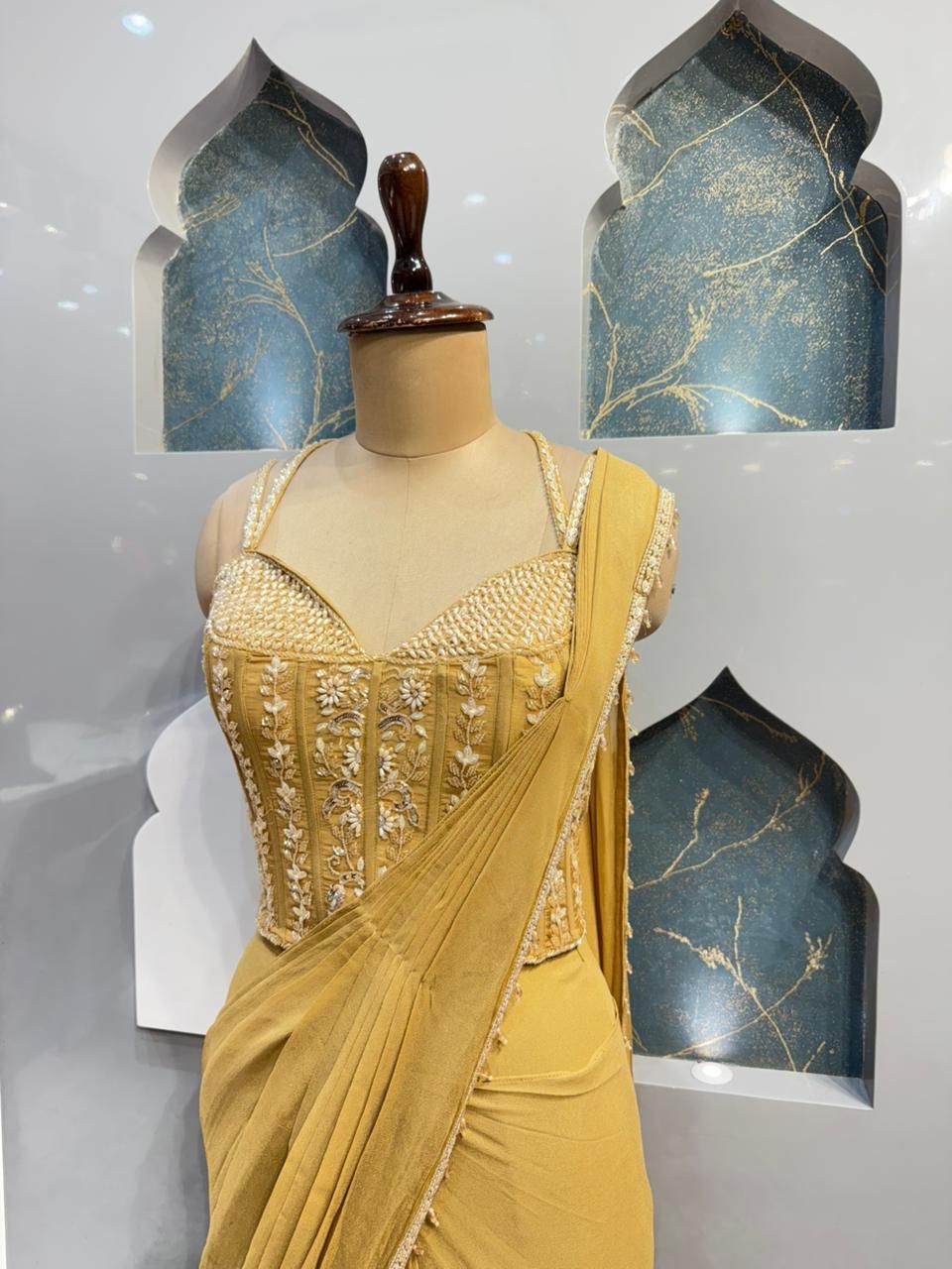 "CHAMPAGNE GOLD DRAPE SAREE"