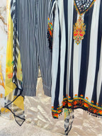 "MIDNIGHT MUSE STRIPED EMBROIDERED SUIT"