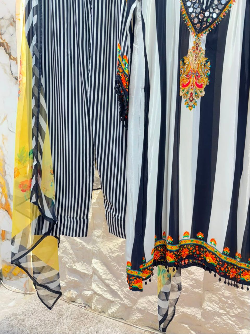 "MIDNIGHT MUSE STRIPED EMBROIDERED SUIT"