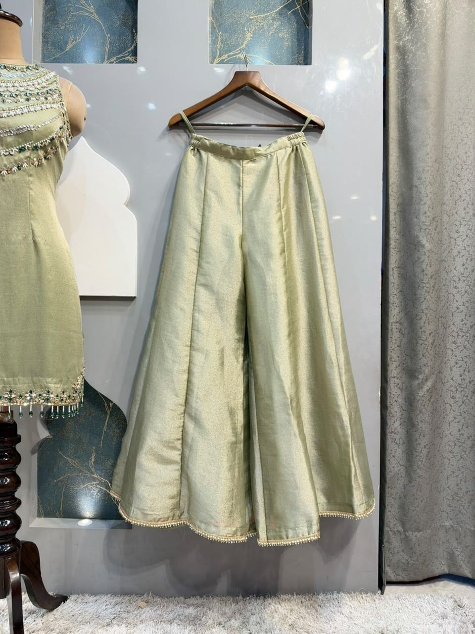 "PISTACHIO GREEN EMBELLISHED SHARARA"