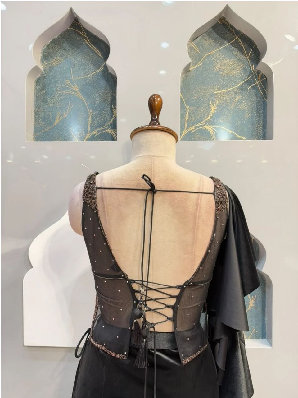 "MIDNIGHT BLACK DRAPED INDO WESTERN"