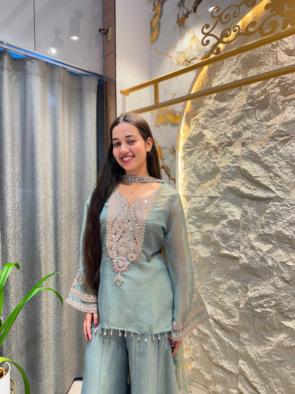 "MISTY BLUE EMBROIDERED INDO-WESTERN"