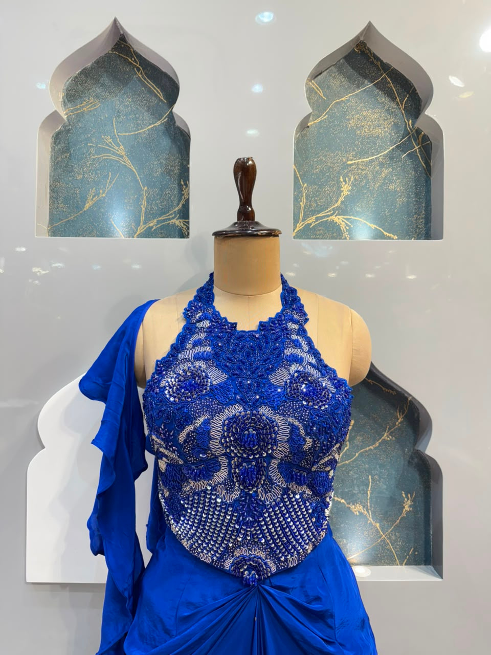 "ROYAL SAPPHIRE DRAPED INDO-WESTERN"