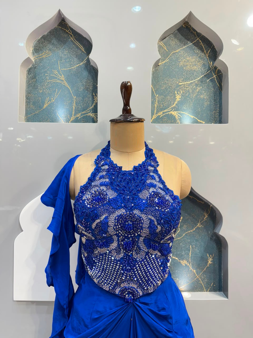 "ROYAL SAPPHIRE DRAPED INDO-WESTERN"