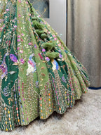 "MEHREEN SAGE GREEN FLORAL EMBROIDERED LEHENGA"
