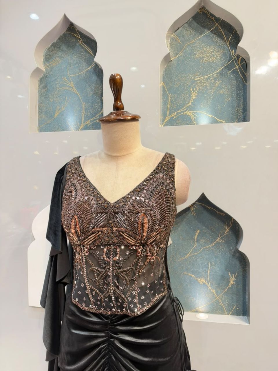 "MIDNIGHT BLACK DRAPED INDO WESTERN"