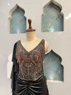 "MIDNIGHT BLACK DRAPED INDO WESTERN"