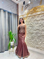 "ROSEWOOD EMBELLISHED PEPLUM MERMAID"
