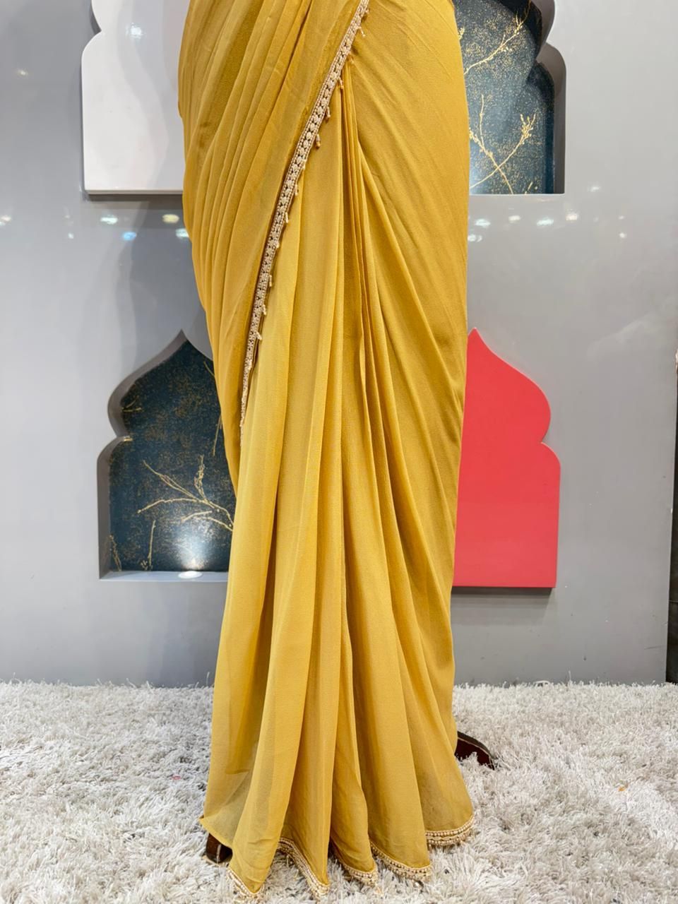 "CHAMPAGNE GOLD DRAPE SAREE"