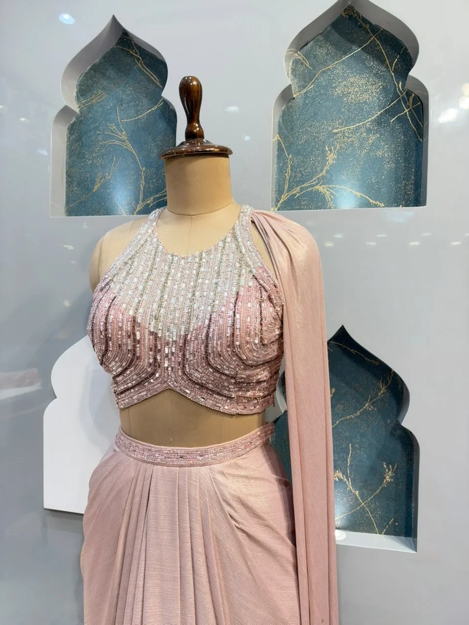 "BLUSH PINK SEQUIN DRAPED INDO-WESTERN"
