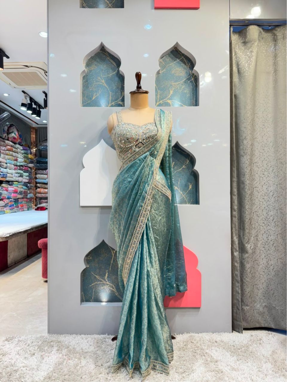 "AQUA ROYALE DRAPE SAREE"