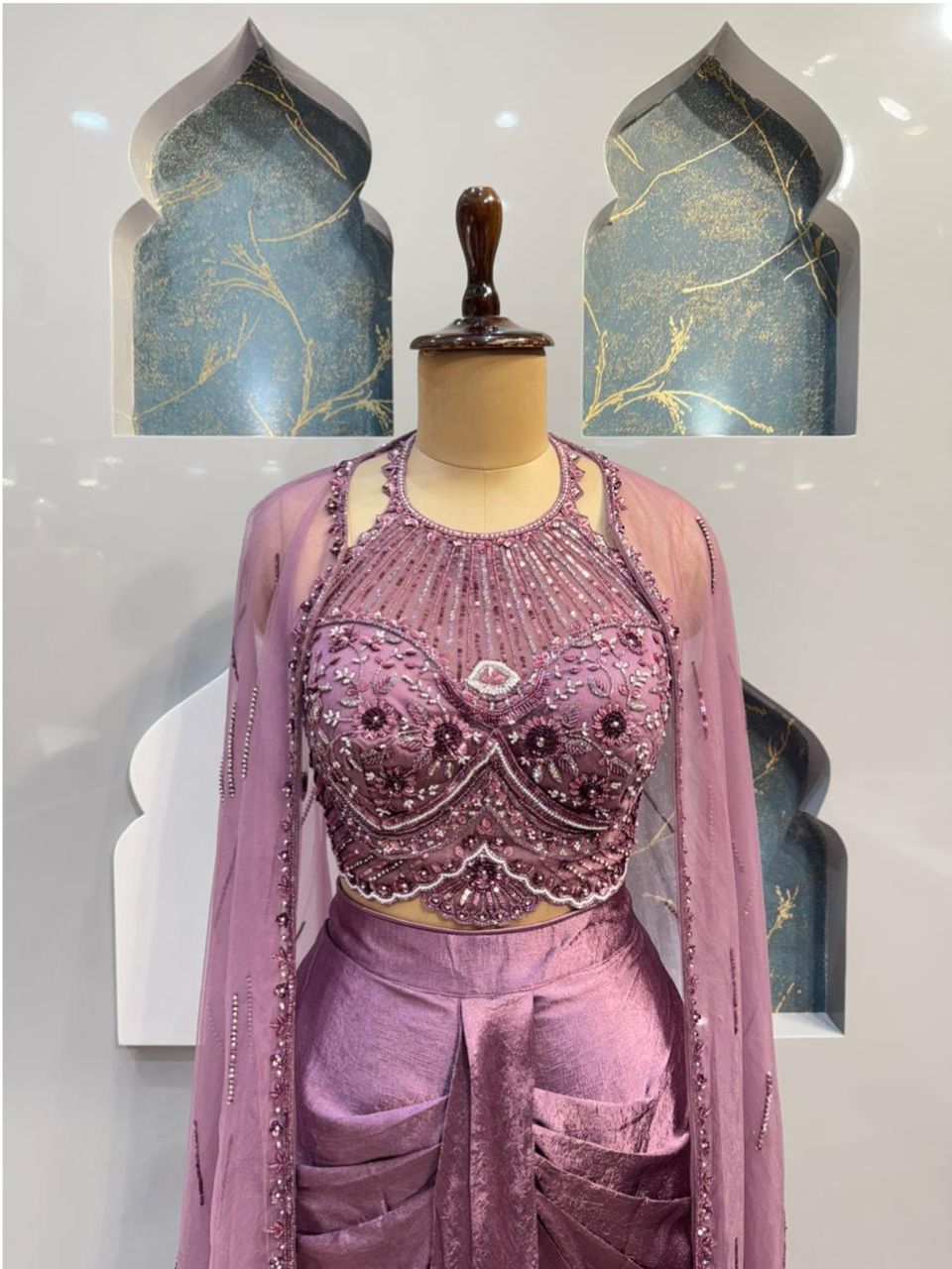 "MAUVE EMBELLISHED CAPE STYLE INDO-WESTERN"