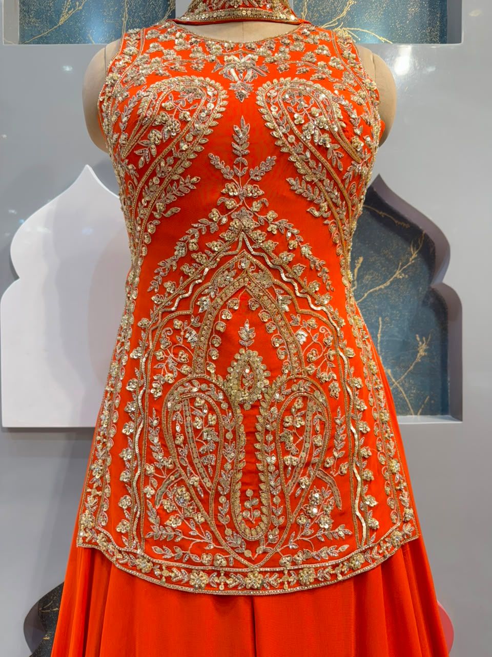 "ROYAL ORANGE EMBROIDERED SHARARA"