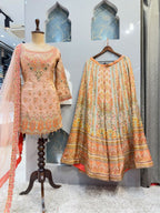"PEACH FLORAL EMBROIDERED SHARARA"