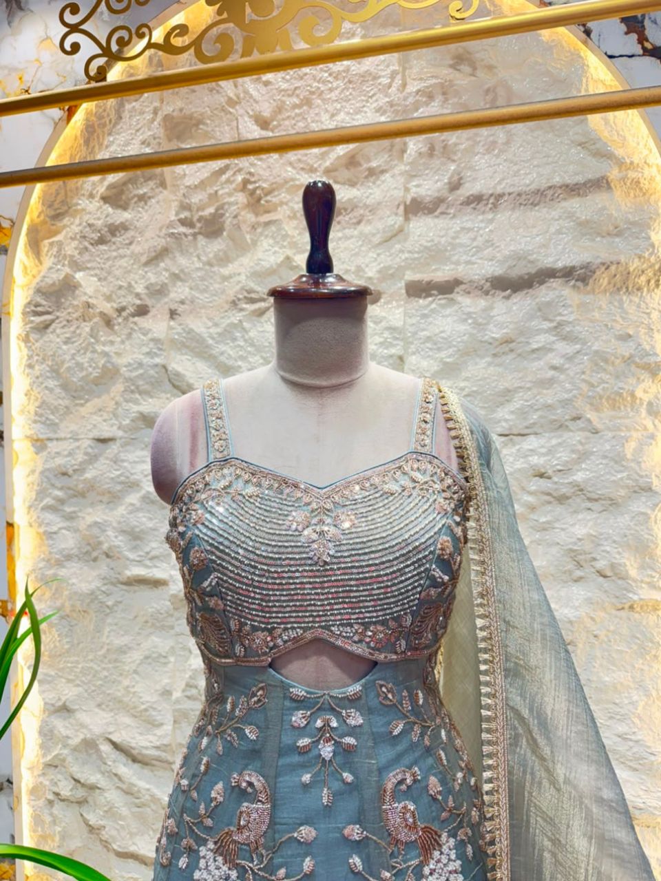 "SAGE GREY EMBROIDERED PEPLUM SHARARA"
