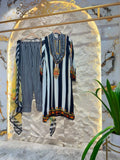"MIDNIGHT MUSE STRIPED EMBROIDERED SUIT"