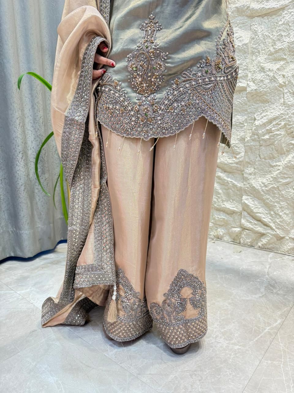 "SAGE CHAMPAGNE ROYAL EMBROIDERED SUIT"