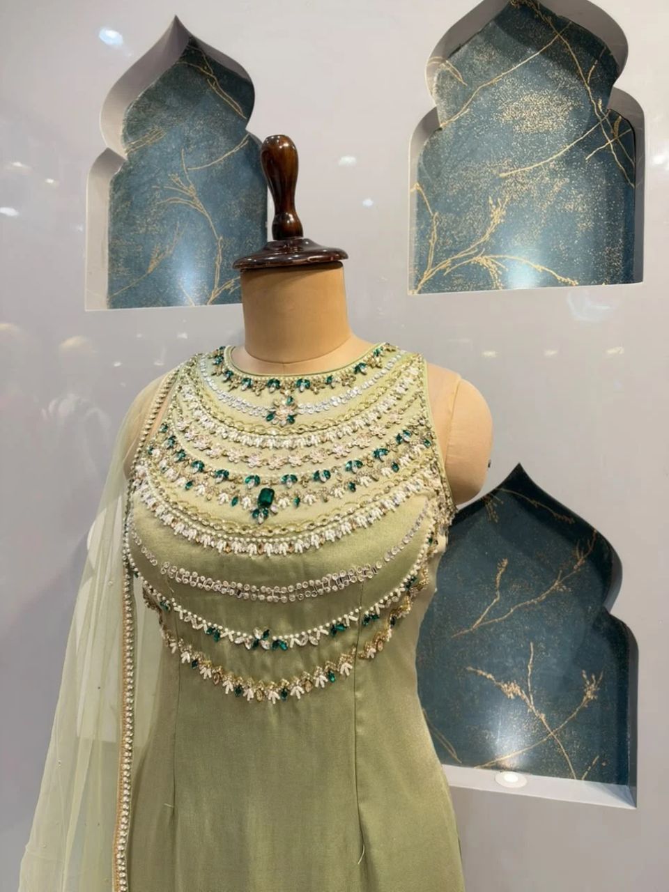 "PISTACHIO GREEN EMBELLISHED SHARARA"