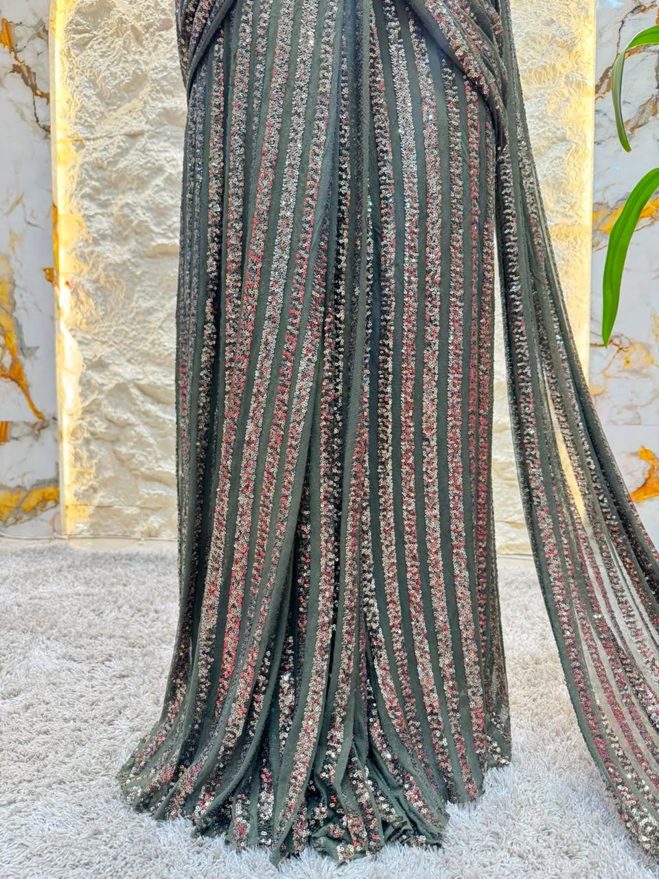 "MIDNIGHT GLAMOUR SEQUIN DRAPE SAREE"