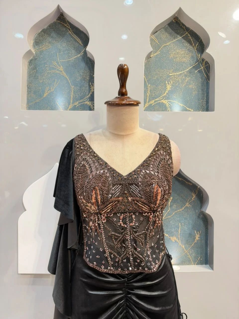 "MIDNIGHT BLACK DRAPED INDO WESTERN"