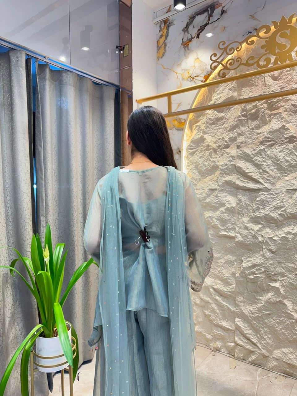"MISTY BLUE EMBROIDERED INDO-WESTERN"