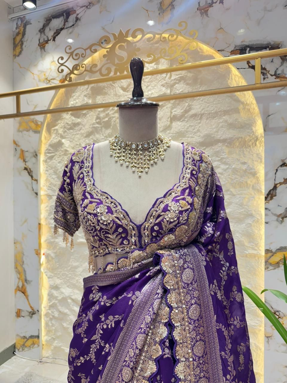 "ROYAL PURPL BANARASI EBROIDERED SAREE"