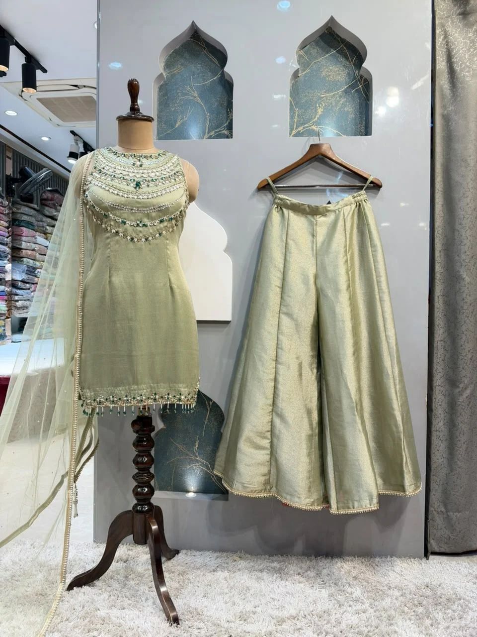 "PISTACHIO GREEN EMBELLISHED SHARARA"