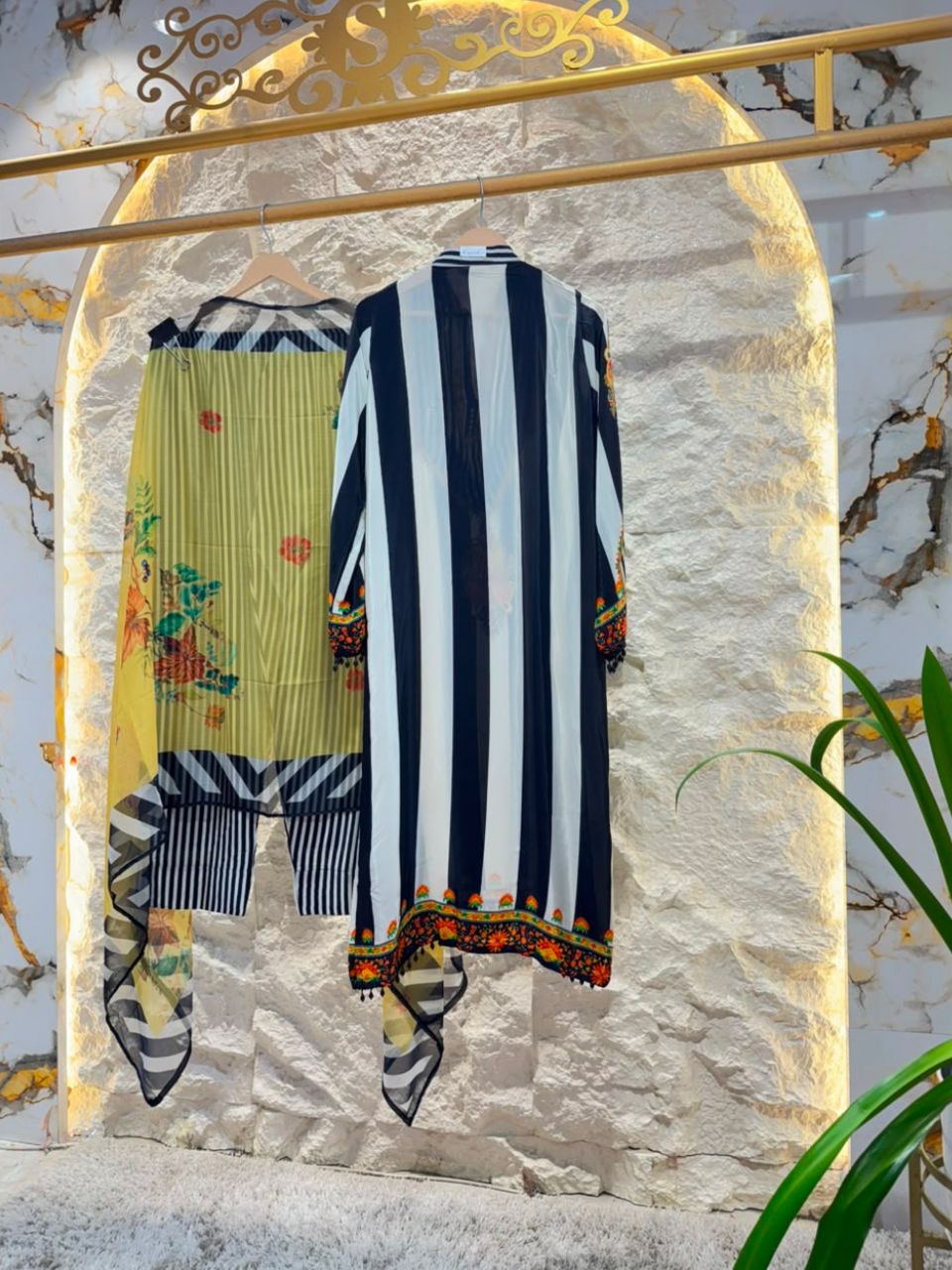 "MIDNIGHT MUSE STRIPED EMBROIDERED SUIT"