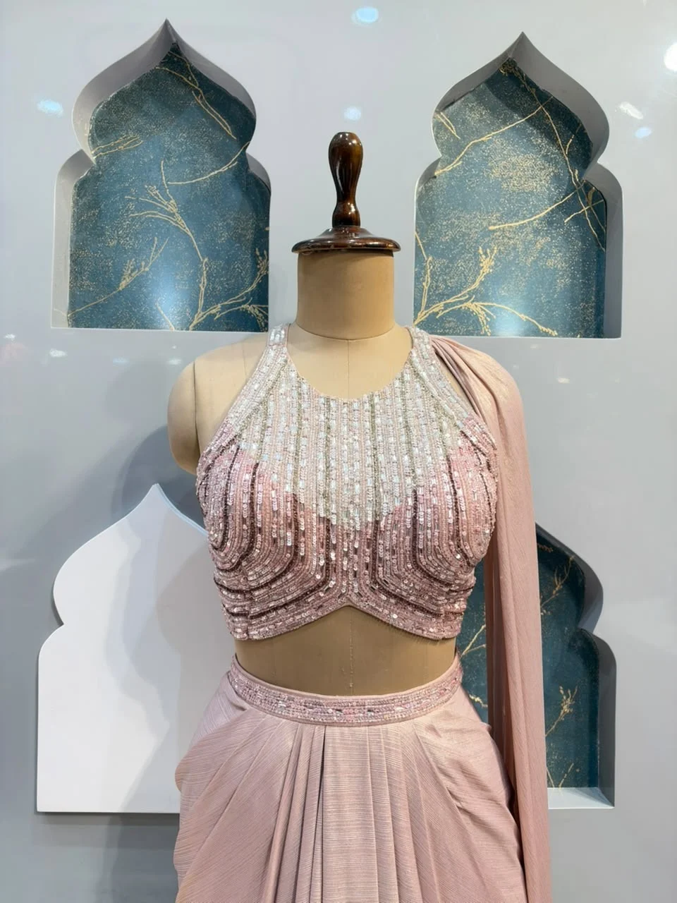 "BLUSH PINK SEQUIN DRAPED INDO-WESTERN"
