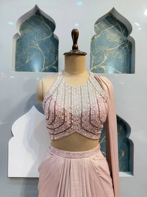 "BLUSH PINK SEQUIN DRAPED INDO-WESTERN"