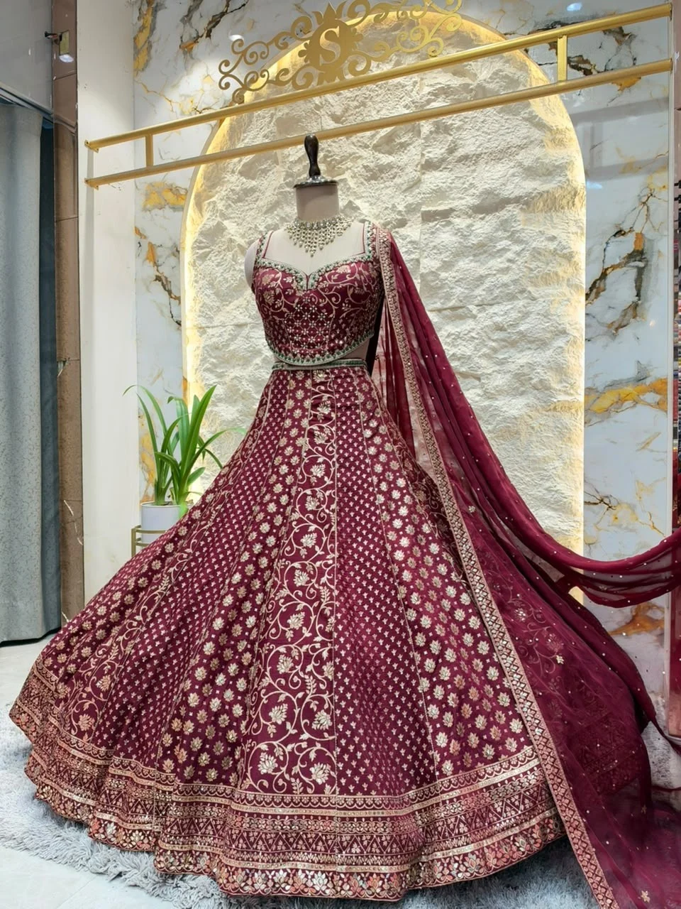 "ROYAL BURGUNDY FLORAL LEHENGA"
