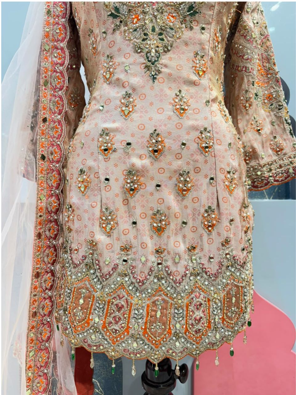 "PEACH FLORAL EMBROIDERED SHARARA"