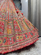 "CORAL MULTICOLOUR HERITAGE EMBROIDERED LEHENGA"