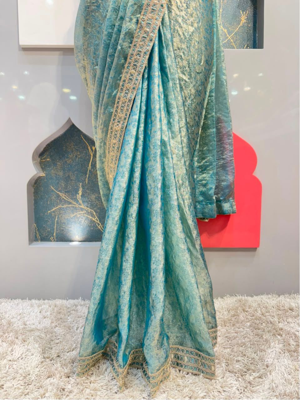 "AQUA ROYALE DRAPE SAREE"