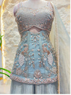"SAGE GREY EMBROIDERED PEPLUM SHARARA"