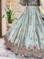"SEA GREEN ZARI EMBROIDERED LEHENGA"
