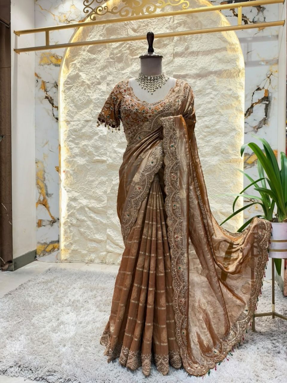 "ANTIQUE GOLD EMBROIDERED SAREE"