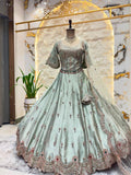 "SEA GREEN ZARI EMBROIDERED LEHENGA"