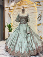 "SEA GREEN ZARI EMBROIDERED LEHENGA"