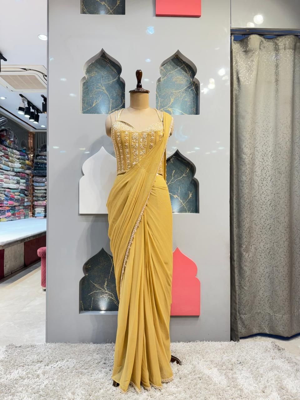 "CHAMPAGNE GOLD DRAPE SAREE"